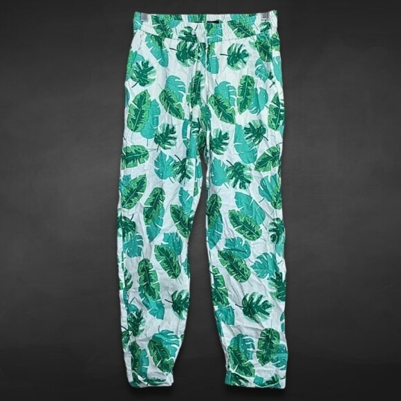 J.Crew Pants Linen Cotton Fabric Adjustable Drawstring Palm Print White/Green 0 - Picture 2 of 9